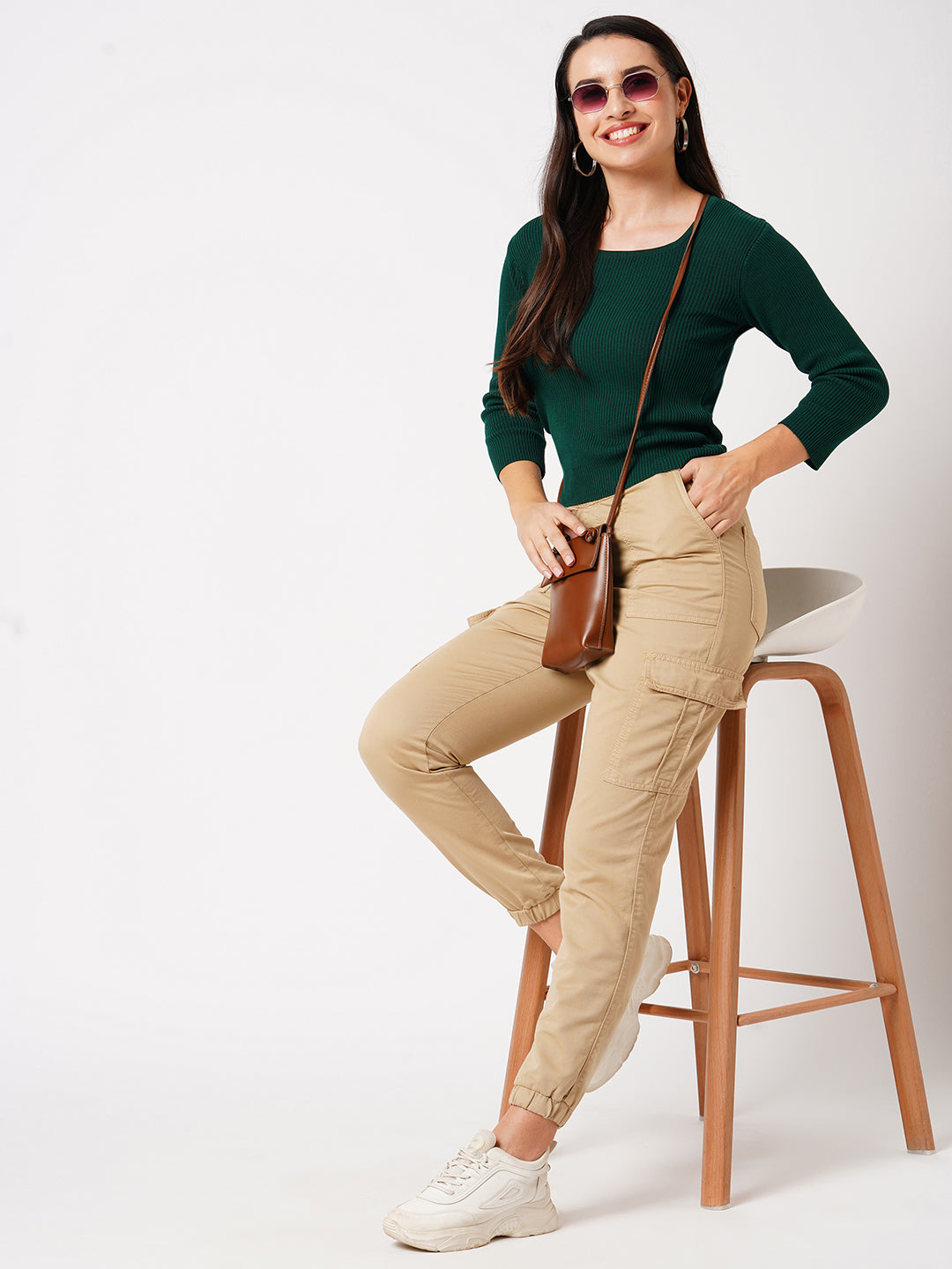 Women Bottle Green Flat Knit Top