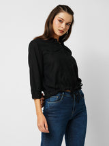 Women Black Solid Three-Quarter Sleeves Shirts