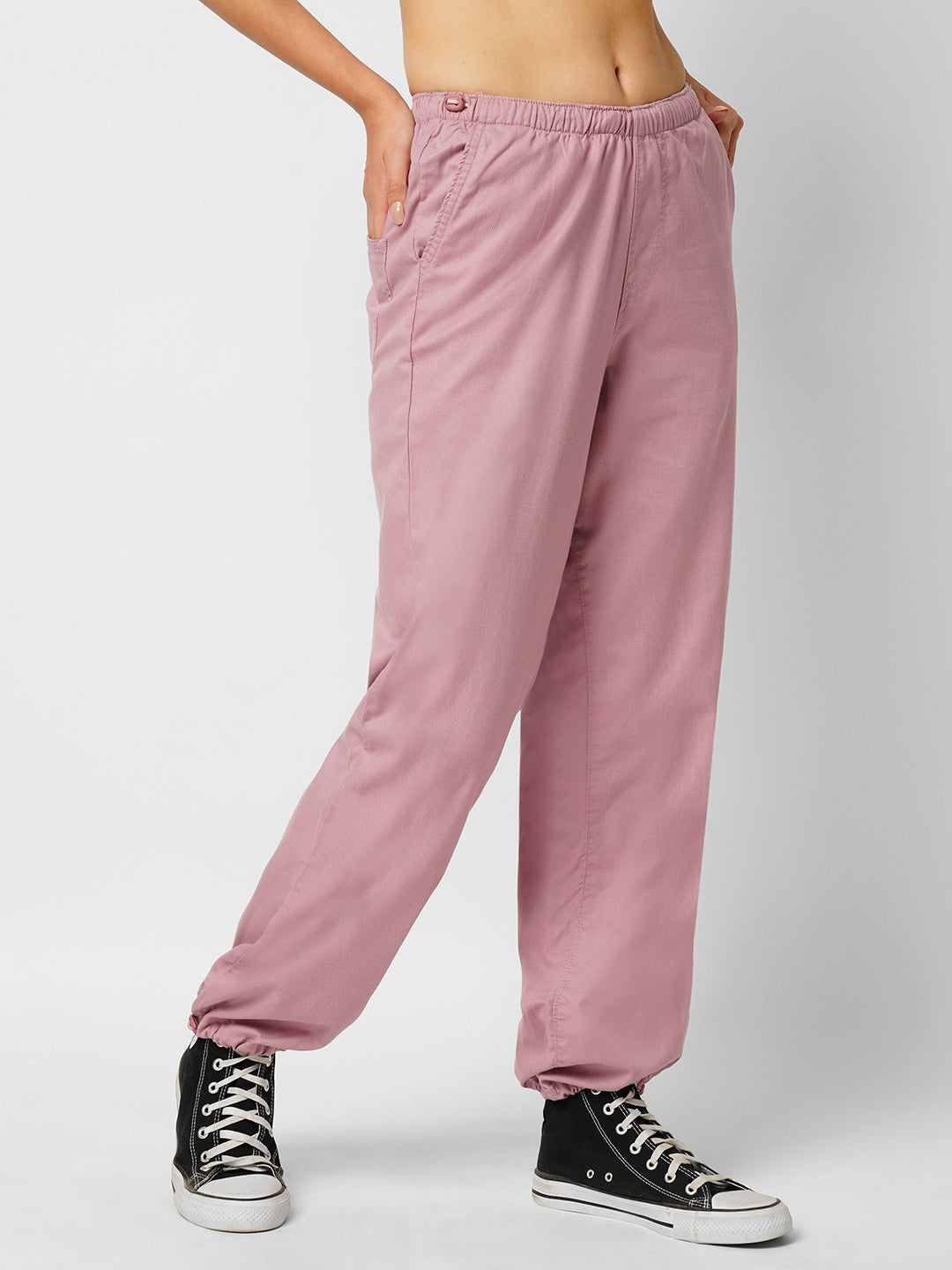 Women Dusty Pink High-Rise Parachute Fit Pant