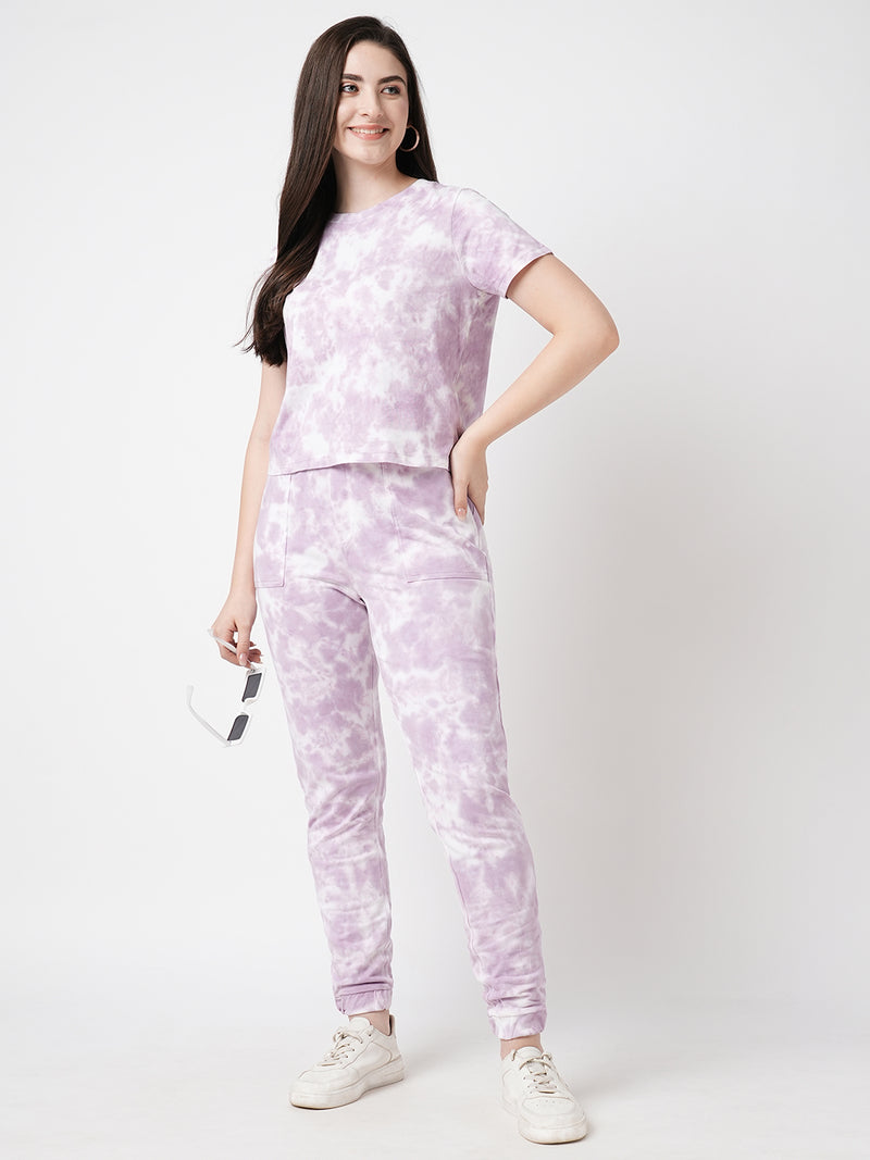 Women Lilac Tie & Dye Tie & Dye Short Sleeves Tshirts