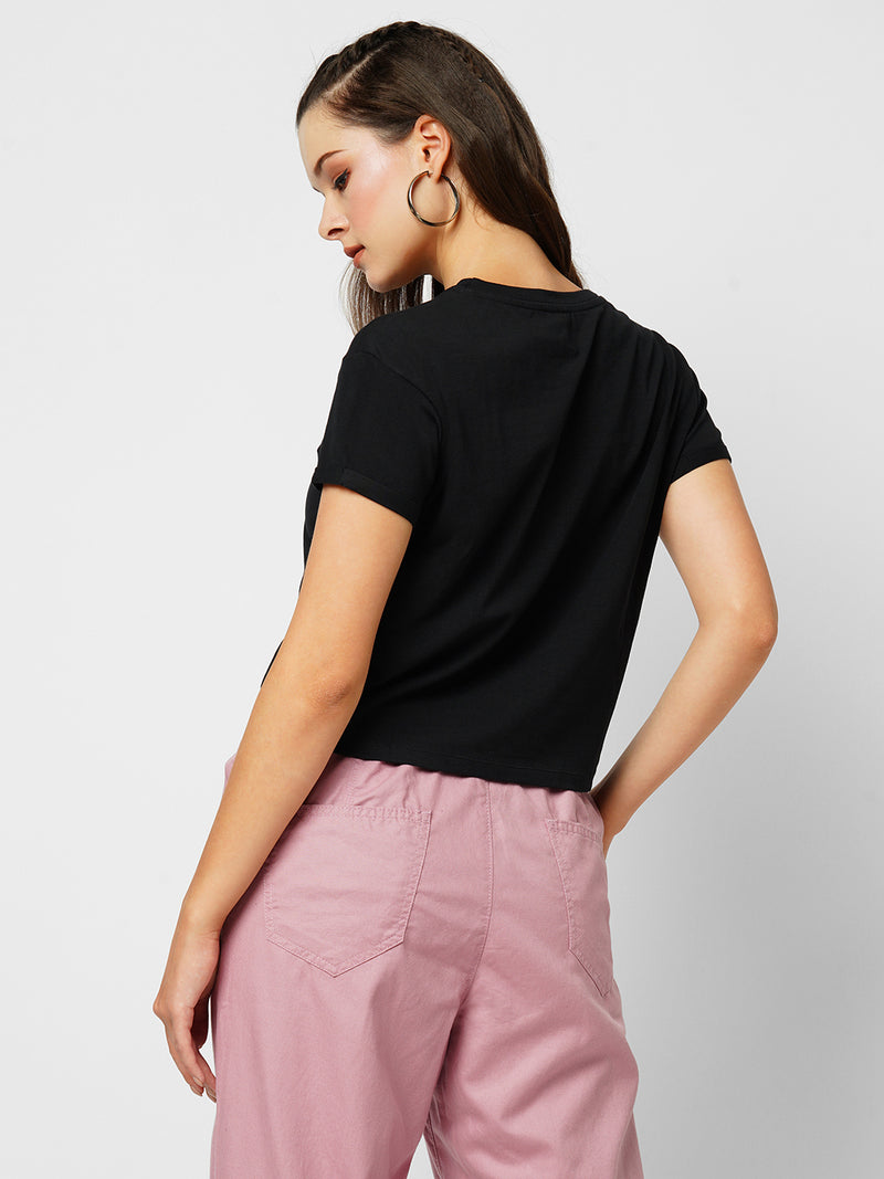 Women Black Printed Short Sleeves T-Shirts