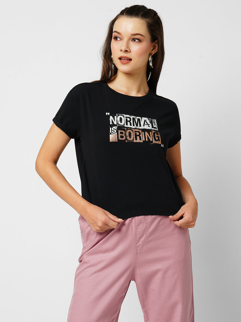 Women Black Printed Short Sleeves T-Shirts