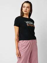 Women Black Printed Short Sleeves T-Shirts