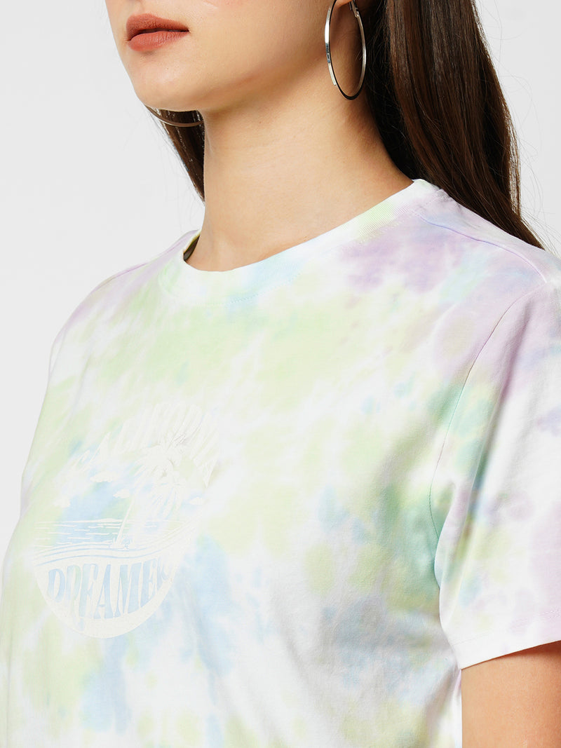Women Leafy Tie Dye Tie & Dye Short Sleeves T-Shirts