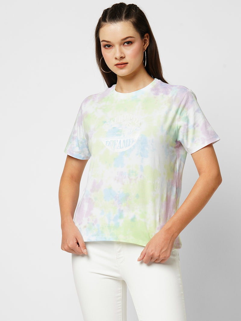 Women Leafy Tie Dye Tie & Dye Short Sleeves T-Shirts