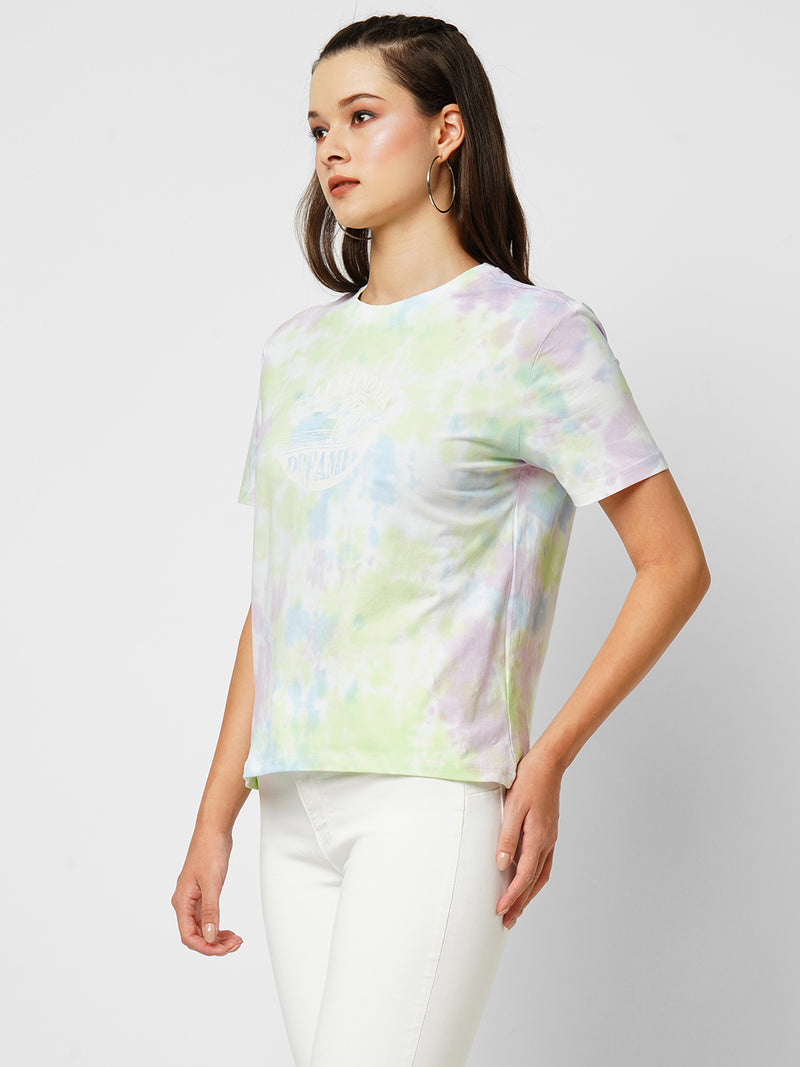 Women Leafy Tie Dye Tie & Dye Short Sleeves T-Shirts