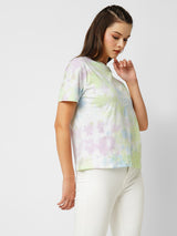 Women Leafy Tie Dye Tie & Dye Short Sleeves T-Shirts