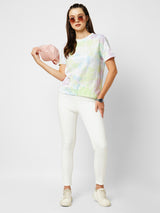Women Leafy Tie Dye Tie & Dye Short Sleeves T-Shirts