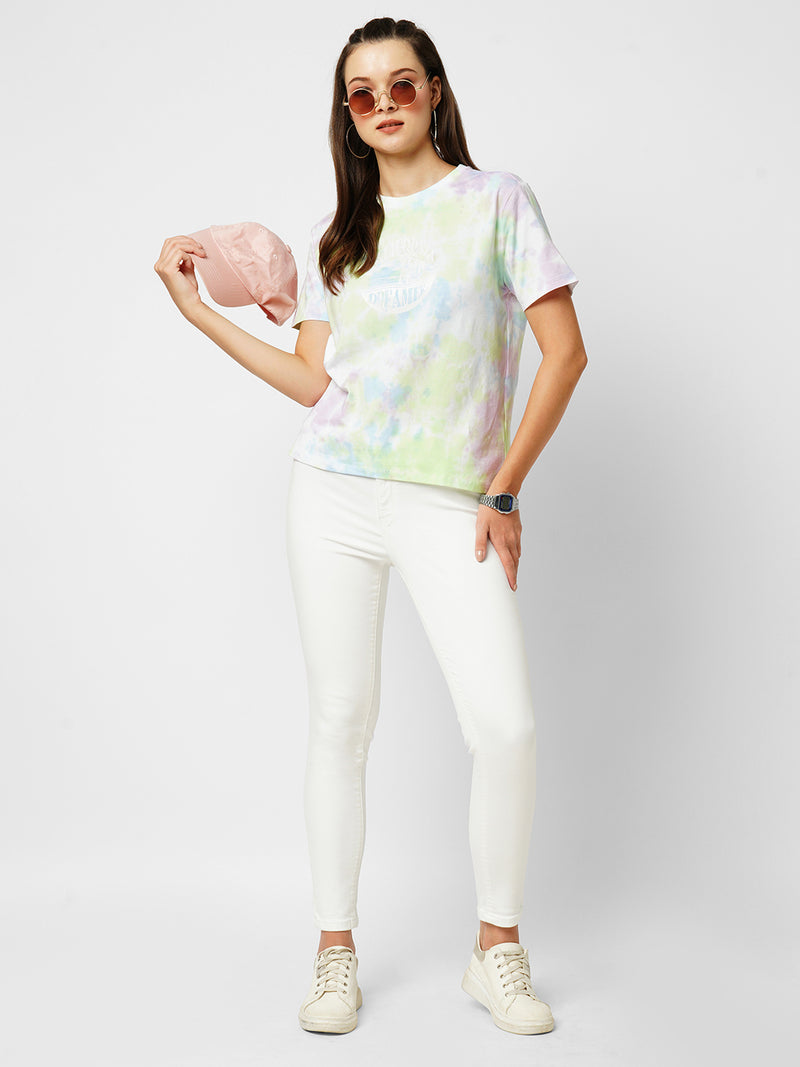 Women Leafy Tie Dye Tie & Dye Short Sleeves T-Shirts