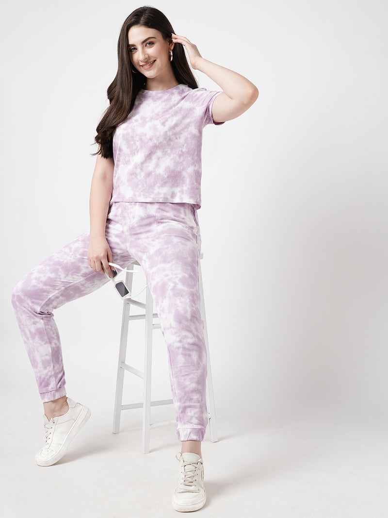 Women Lilac Tie & Dye Tie & Dye Short Sleeves Tshirts