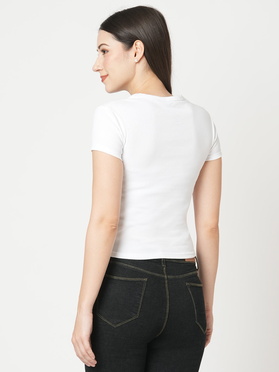 Women White Solid T-Shirt
