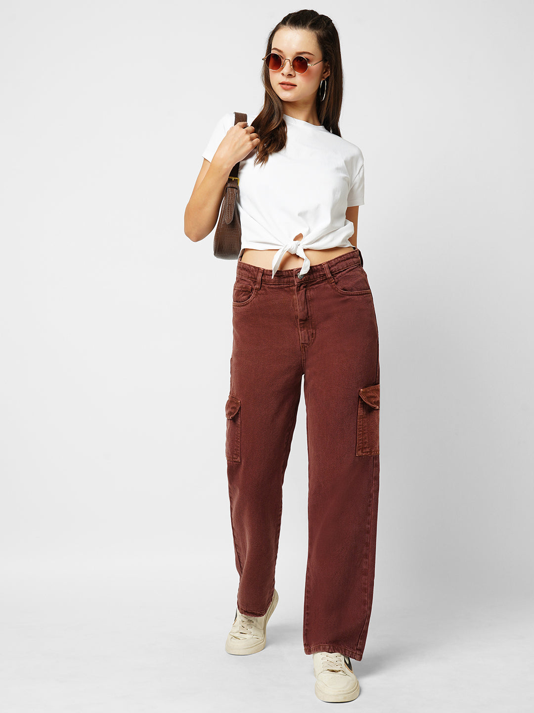 Women Off White Crop Slim Top