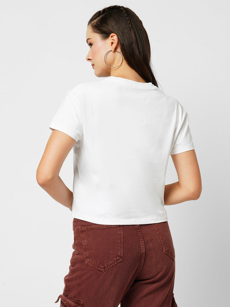 Women Off White Printed Short Sleeves T-Shirts