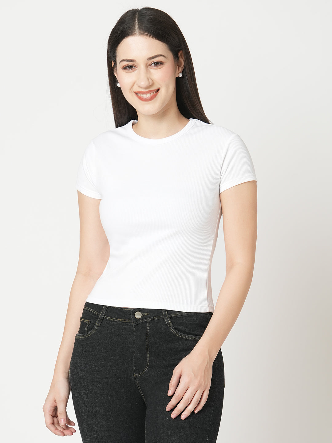 Women White Solid T-Shirt