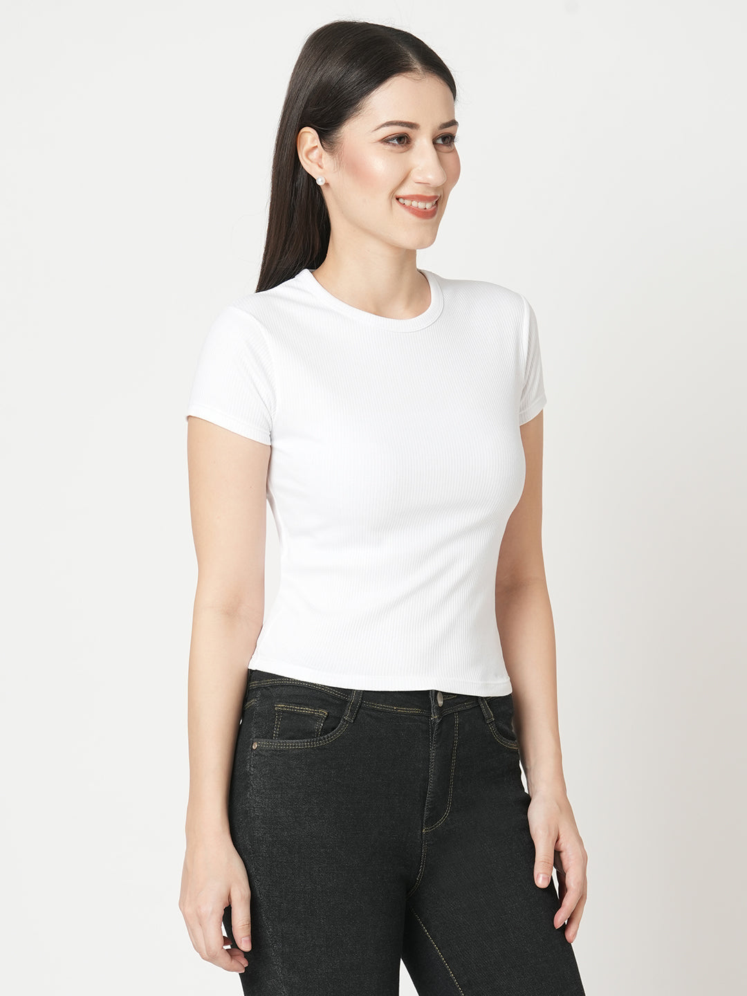 Women White Solid T-Shirt