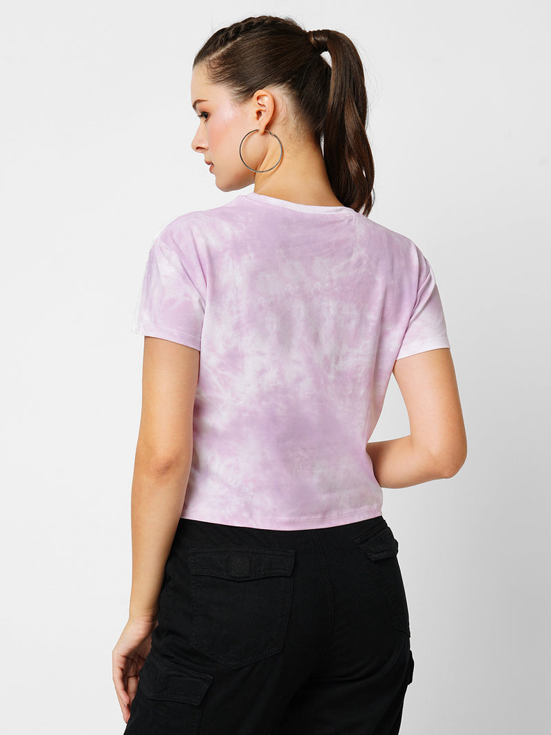 Women Lilac Tie Dyed Printed Short Sleeves T-Shirts
