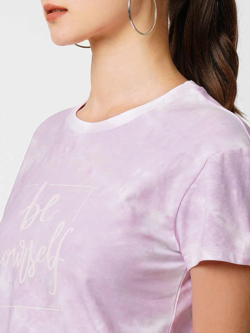 Women Lilac Tie Dyed Printed Short Sleeves T-Shirts