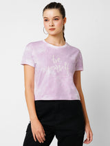 Women Lilac Tie Dyed Printed Short Sleeves T-Shirts
