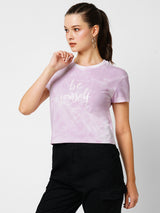 Women Lilac Tie Dyed Printed Short Sleeves T-Shirts