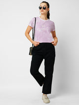 Women Lilac Tie Dyed Printed Short Sleeves T-Shirts