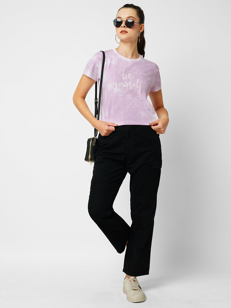 Women Lilac Tie Dyed Printed Short Sleeves T-Shirts