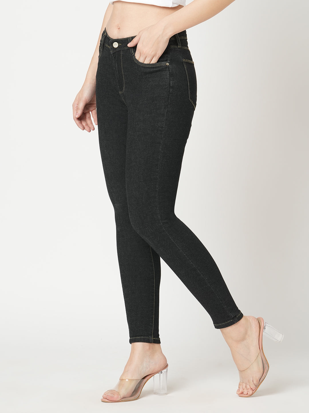 Women Charcoal Black High-Rise Skinny Jeans