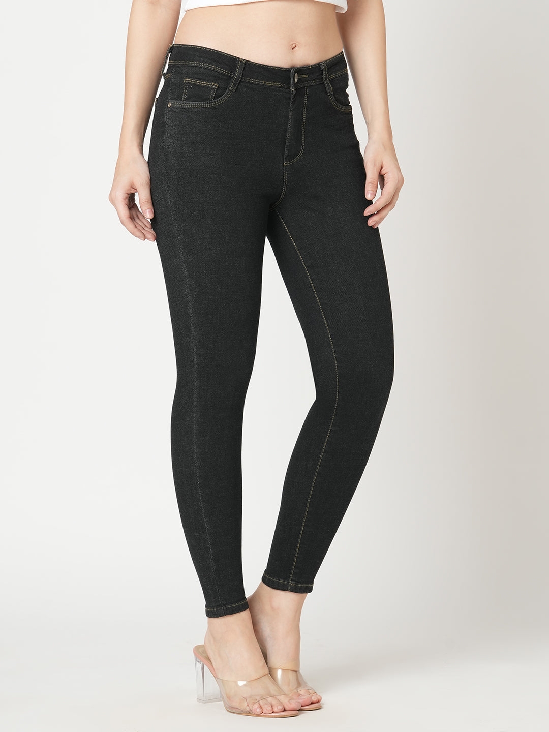 Women Charcoal Black High-Rise Skinny Jeans