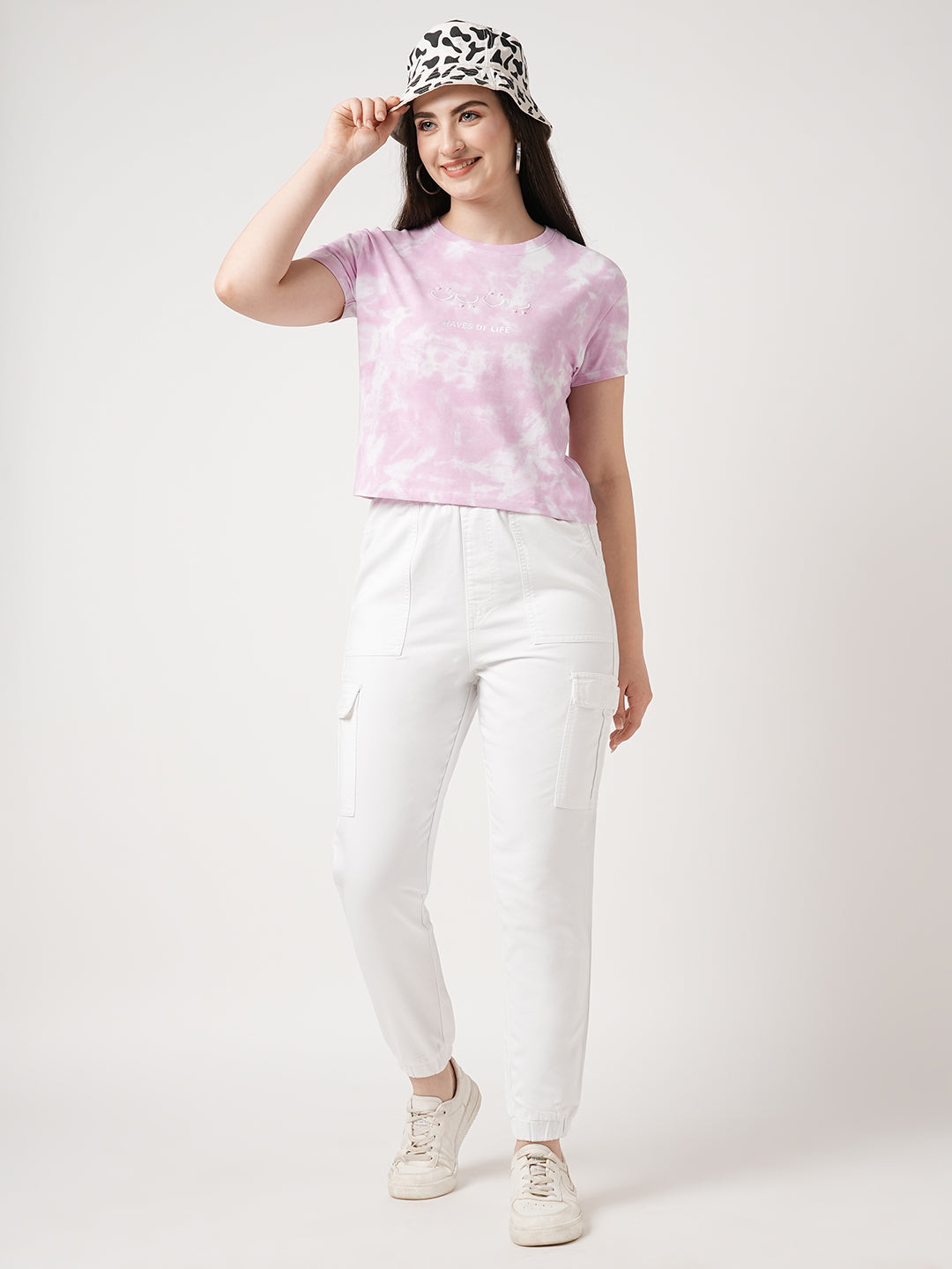 Women Lilac Tie & Dye Short Sleeves Tshirts