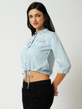 Women Light Blue Solid Three-Quarter Sleeves Shirts