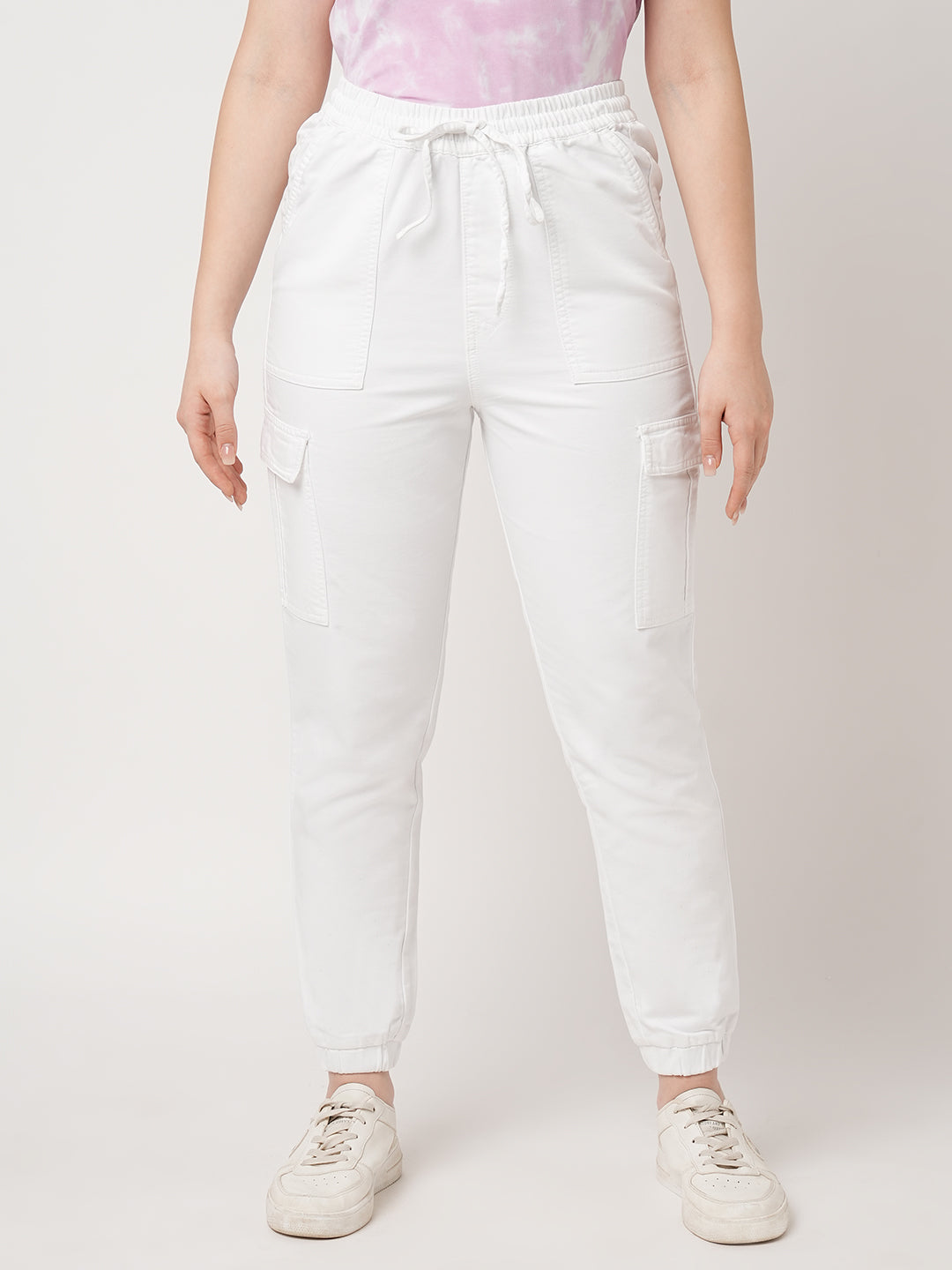 Women White Mid-Rise Joggers