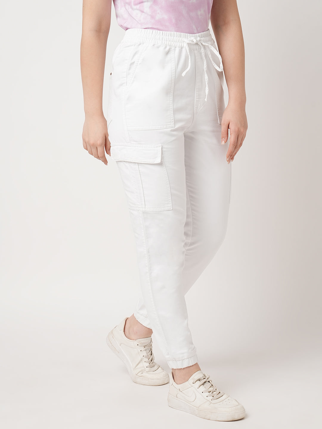 Women White Mid-Rise Joggers