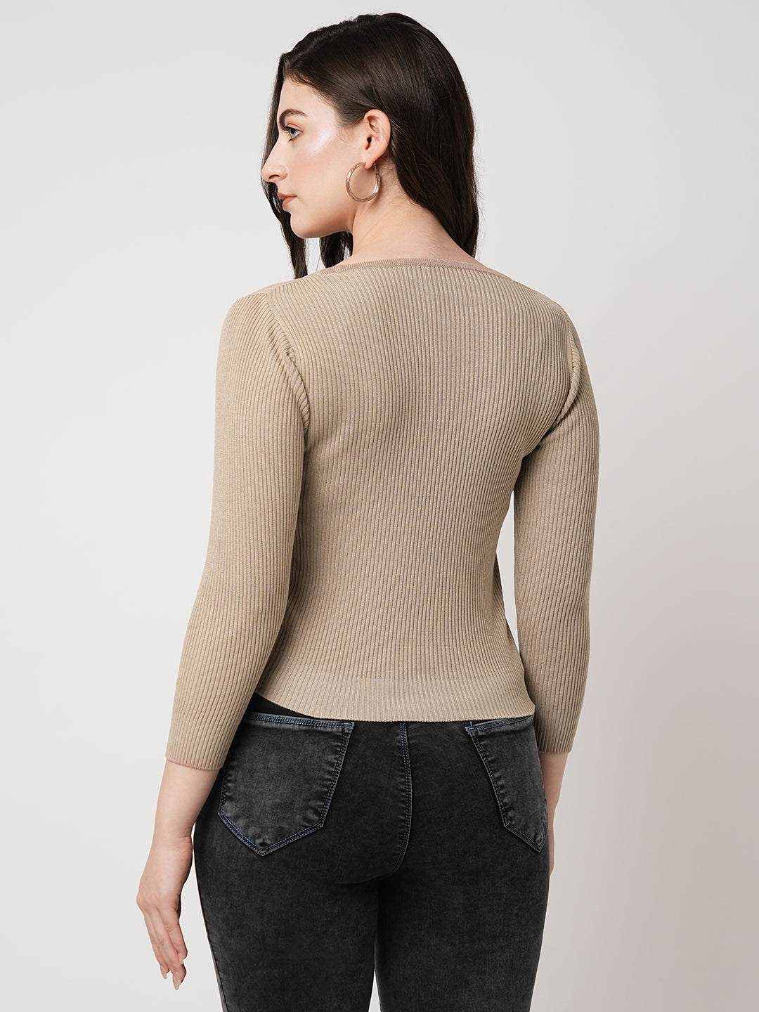Women Beige Slim Flat Knit