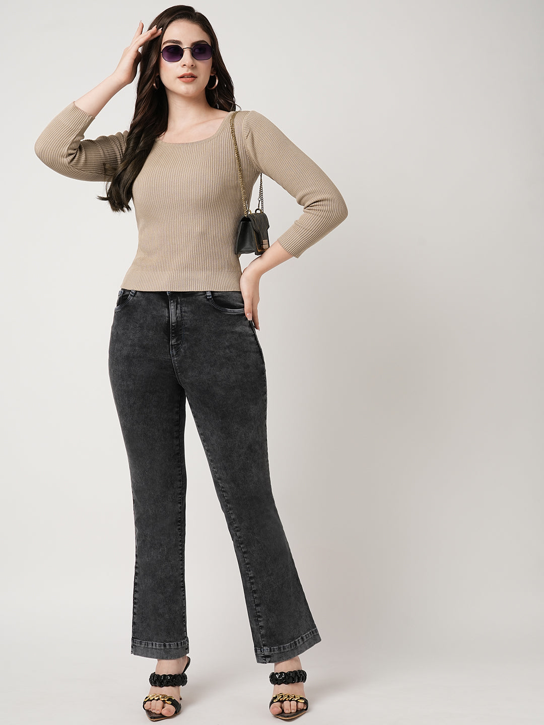 Women Beige Slim Flat Knit
