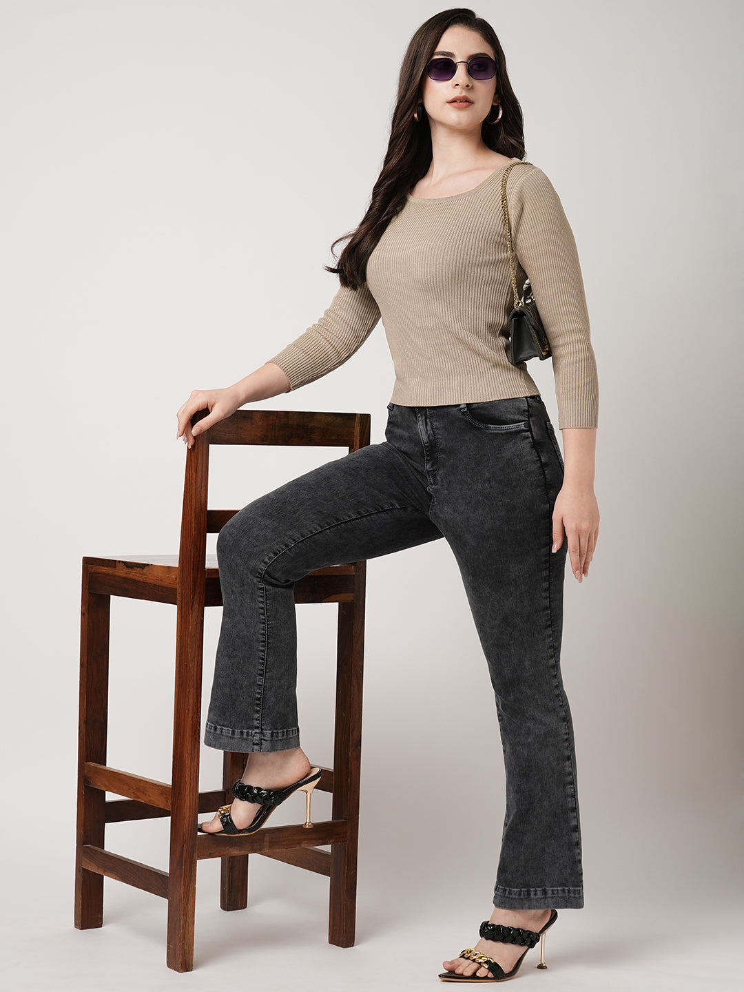 Women Beige Slim Flat Knit