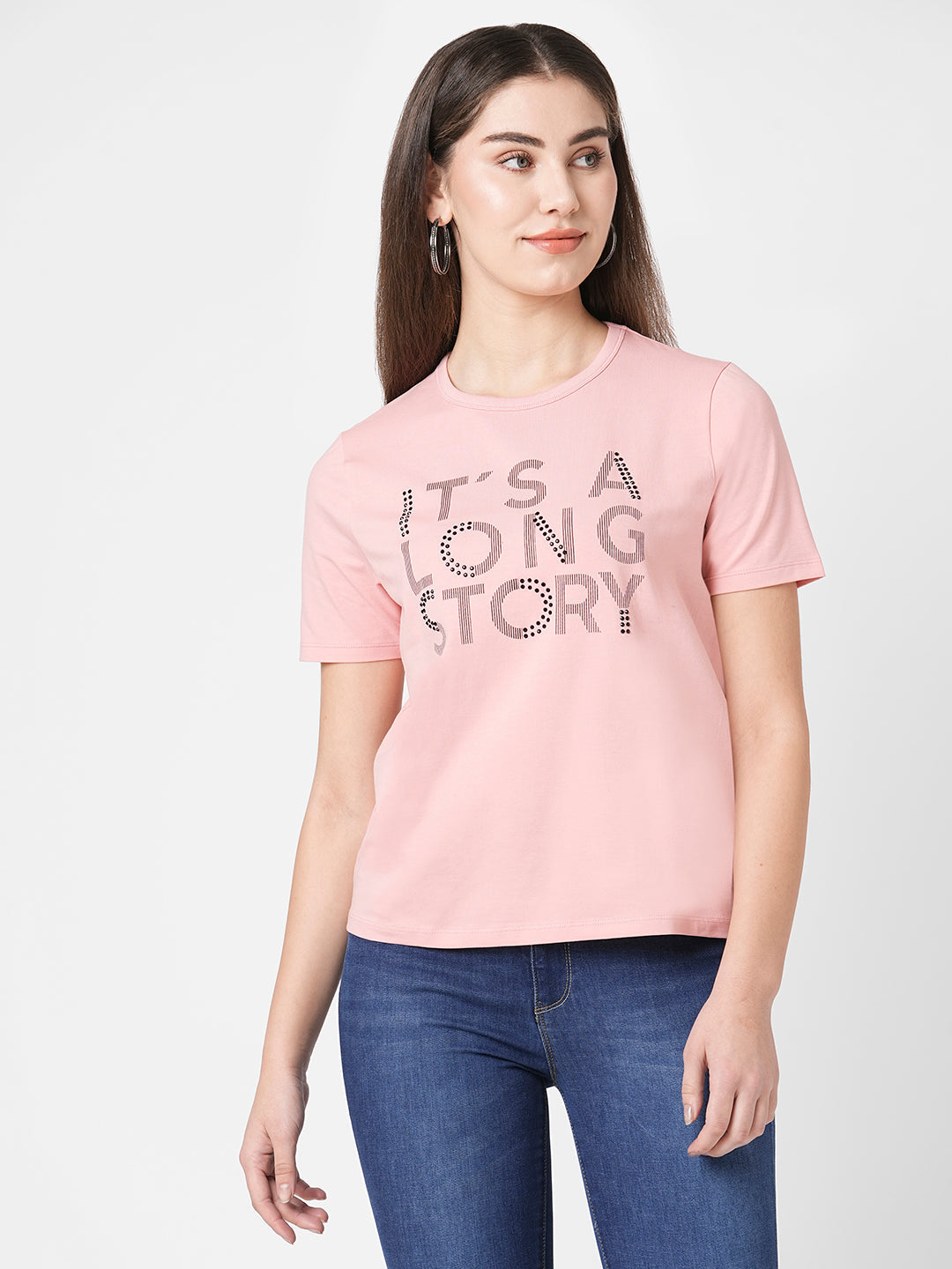 Women Peach Graphic Tees