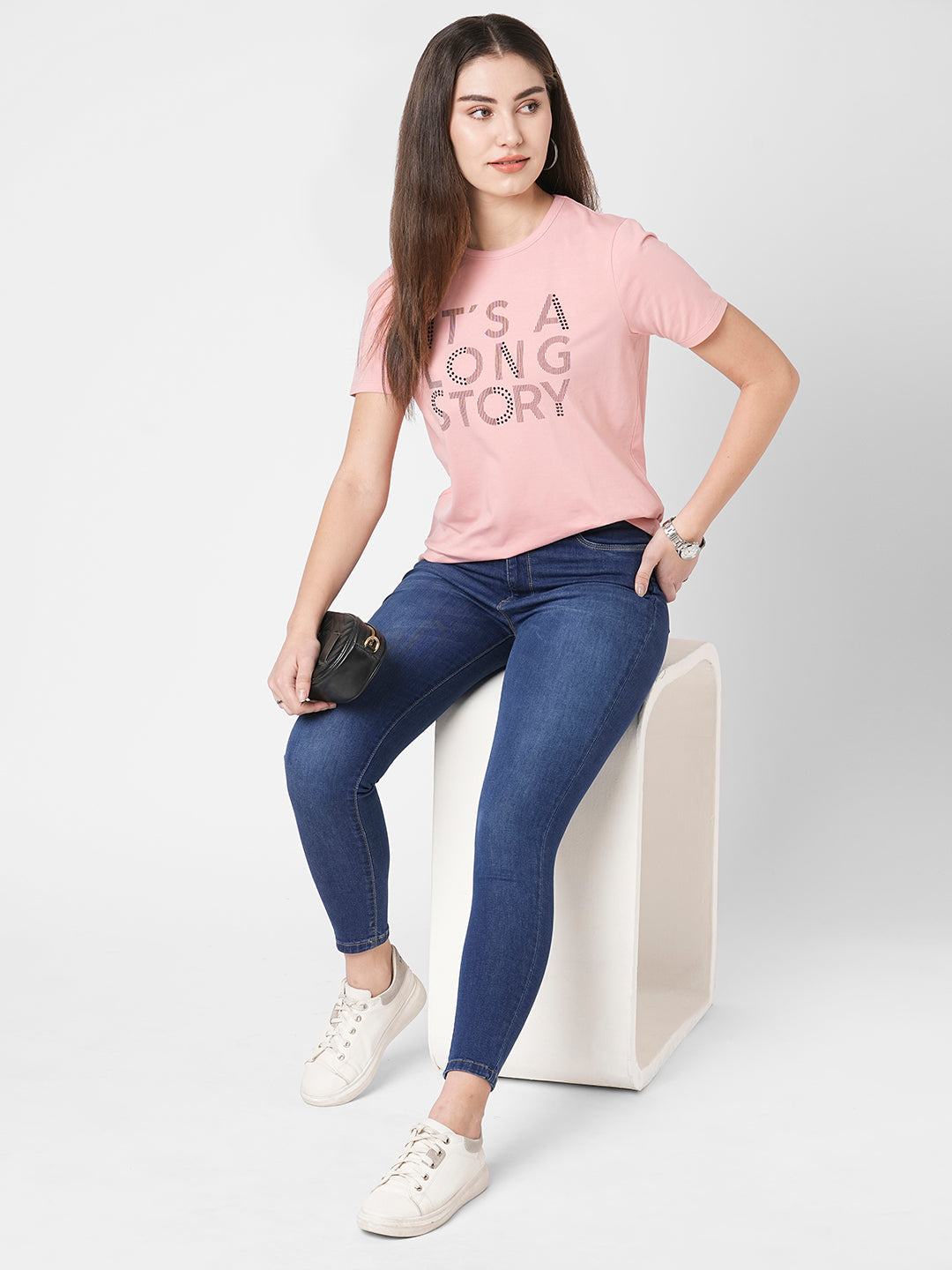 Women Peach Graphic Tees