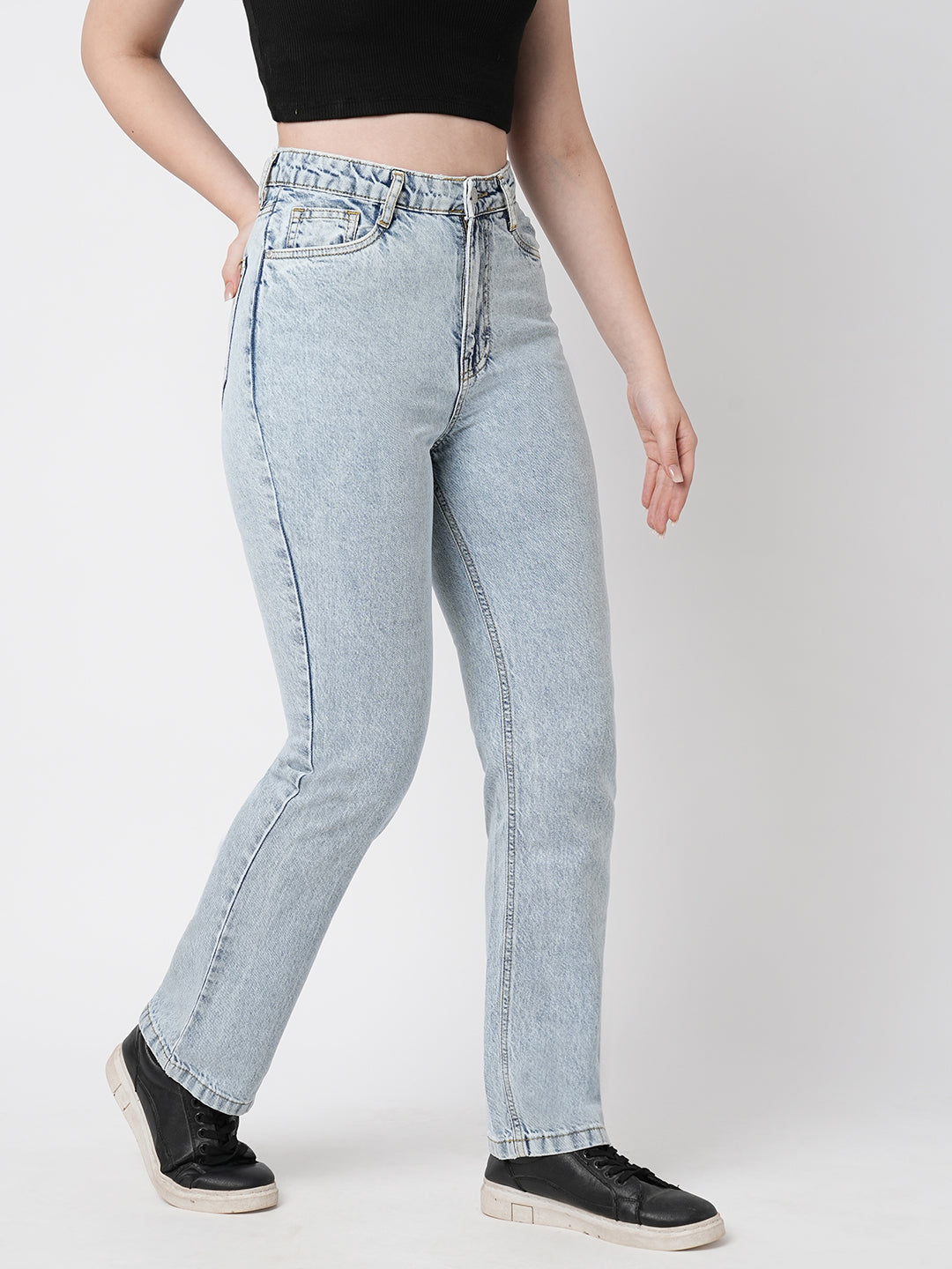 Women Light Blue Slim Straight Jeans