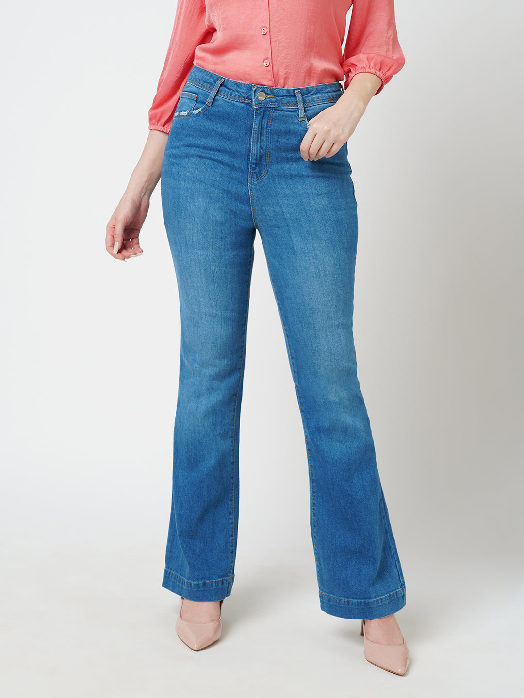 Blue High-Rise Mini Flare Jeans