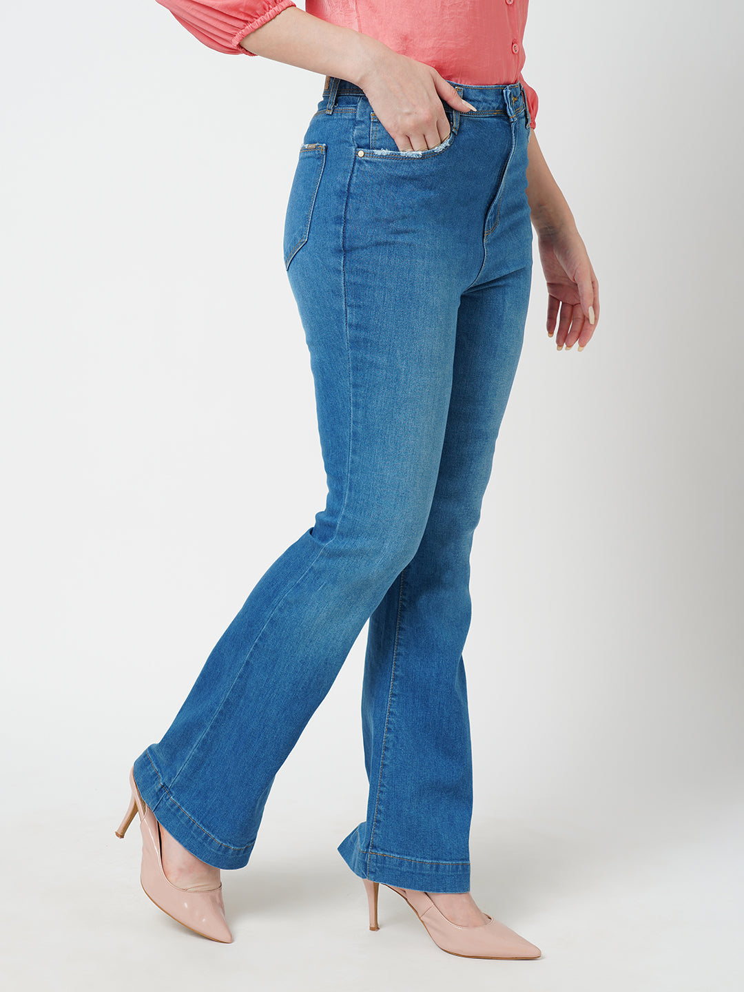 Women Blue K5094 High Rise Mini Flare Jeans
