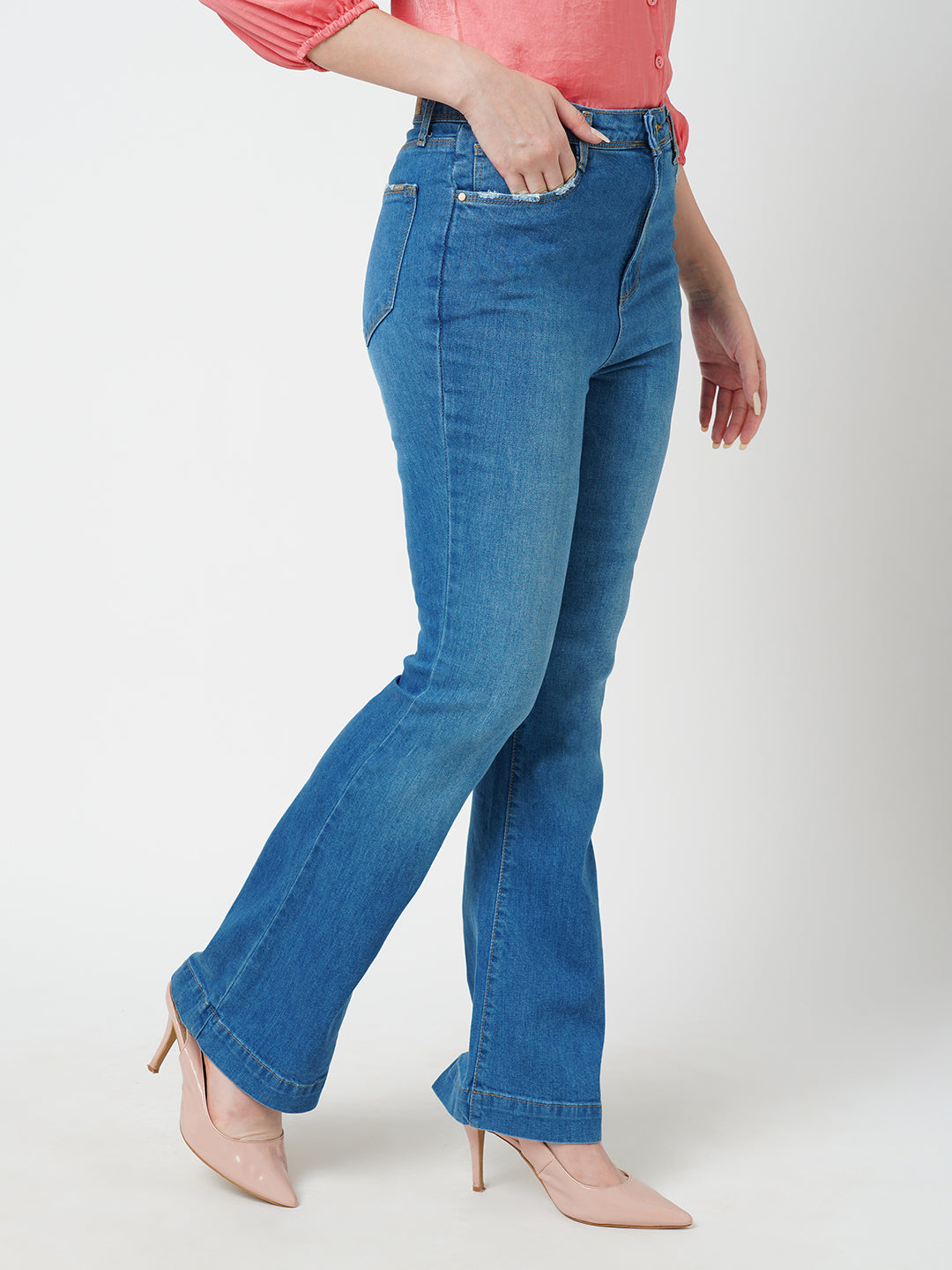 Blue High-Rise Mini Flare Jeans