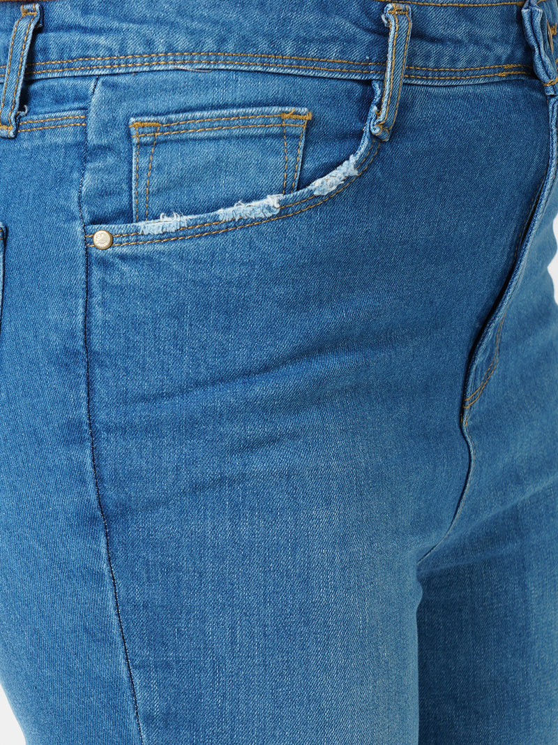 Women Blue K5094 High Rise Mini Flare Jeans