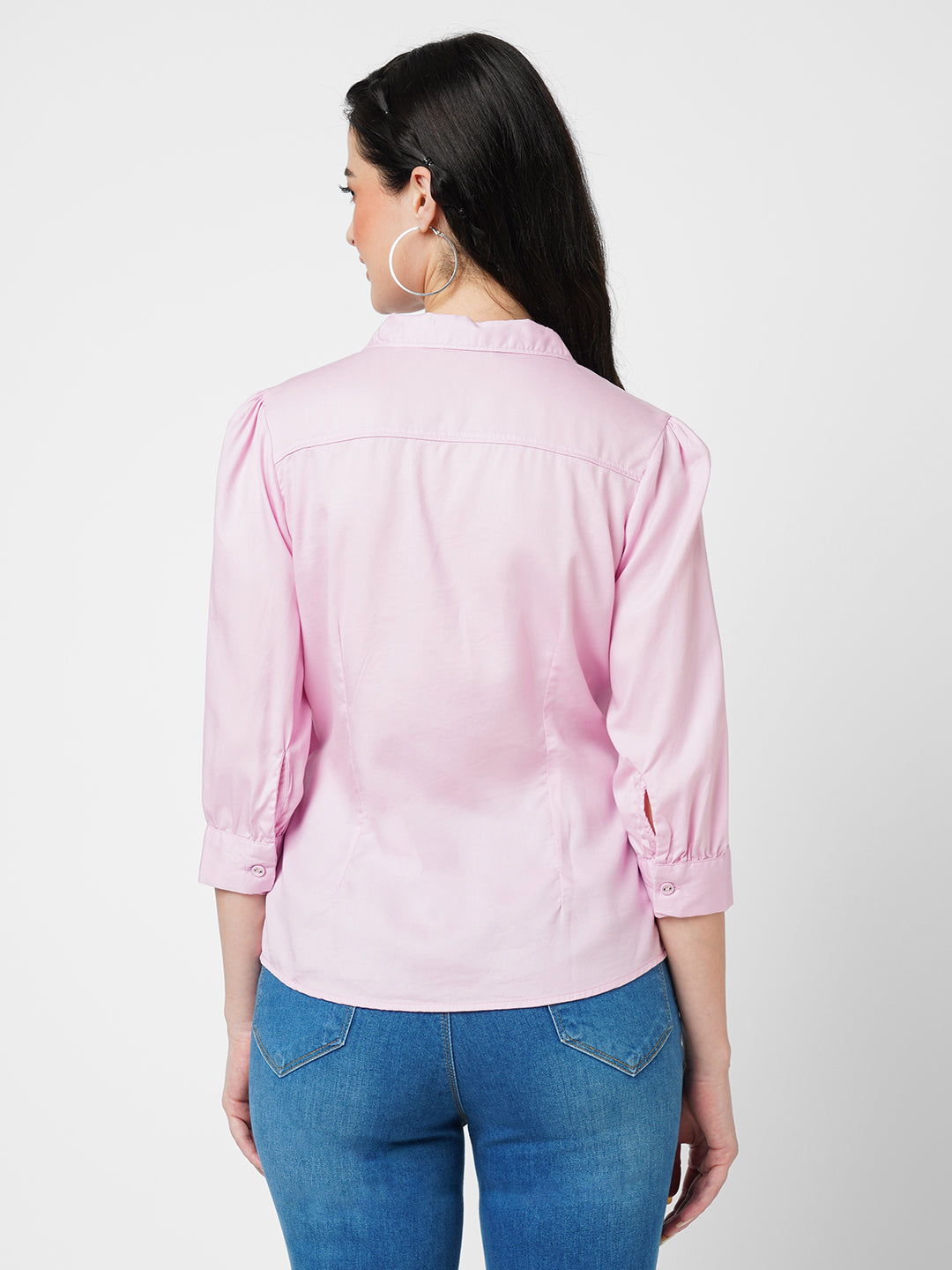Women Pastel Lavender Solid Three-Quarter Sleeves Shirts