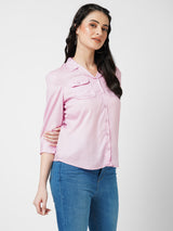 Women Pastel Lavender Solid Three-Quarter Sleeves Shirts