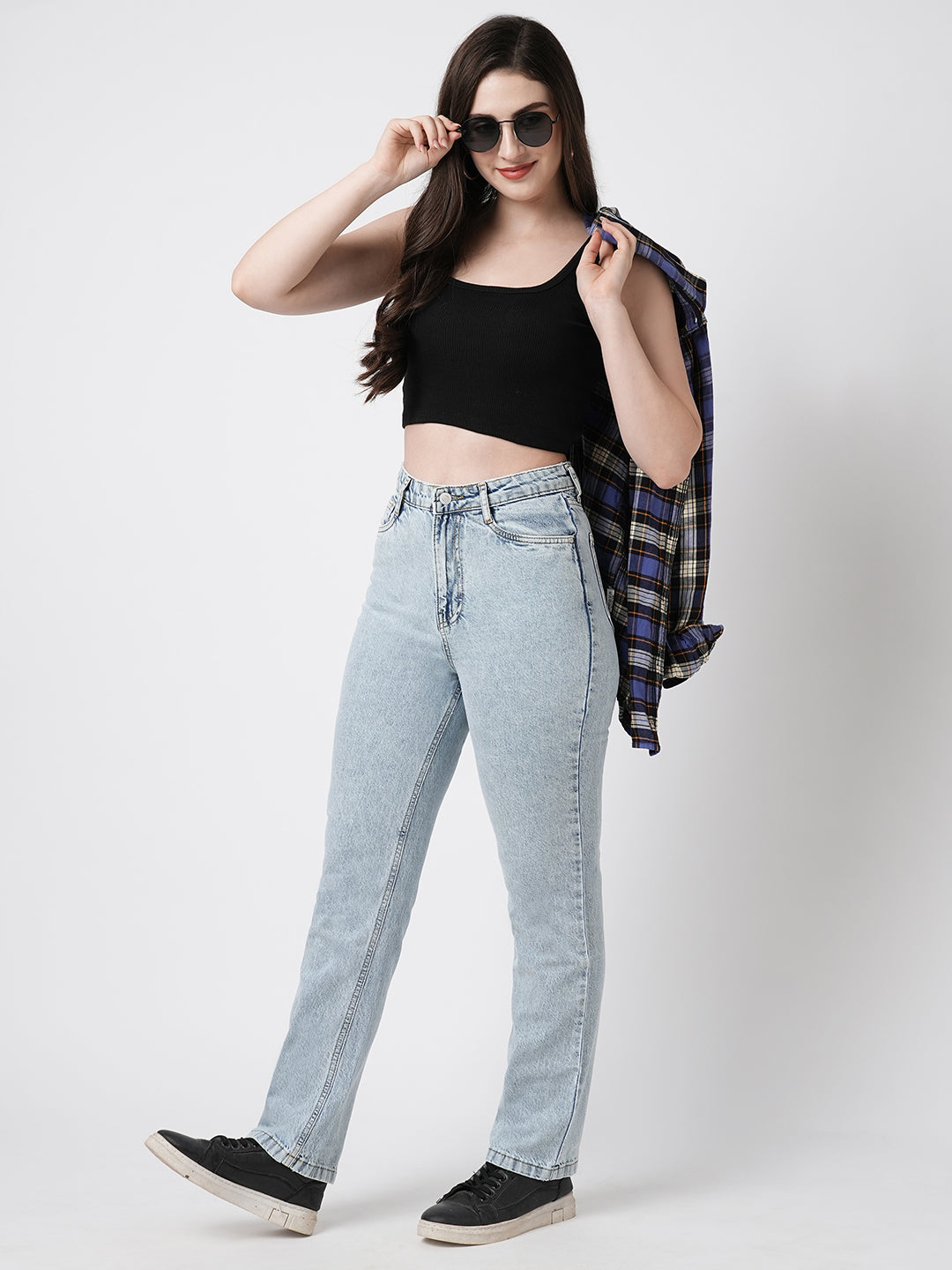 Women Light Blue Slim Straight Jeans