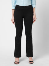 Women Black High Rise Mini Flare Jeans Tregging