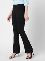 Women Black High Rise Mini Flare Jeans Tregging