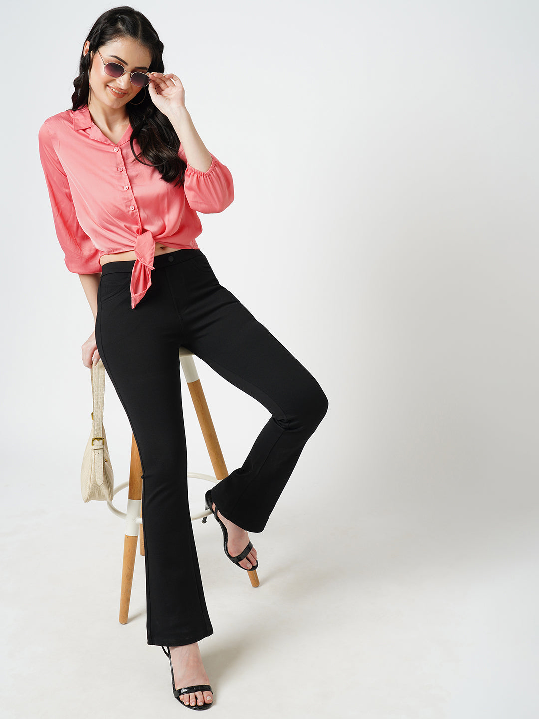 Women Soft Coral Crop Shirt