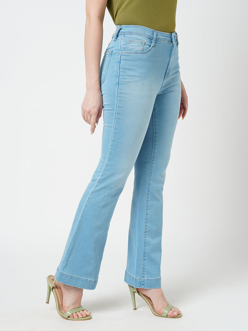 Women Light Blue K5094 High Rise Mini Flare Jeans