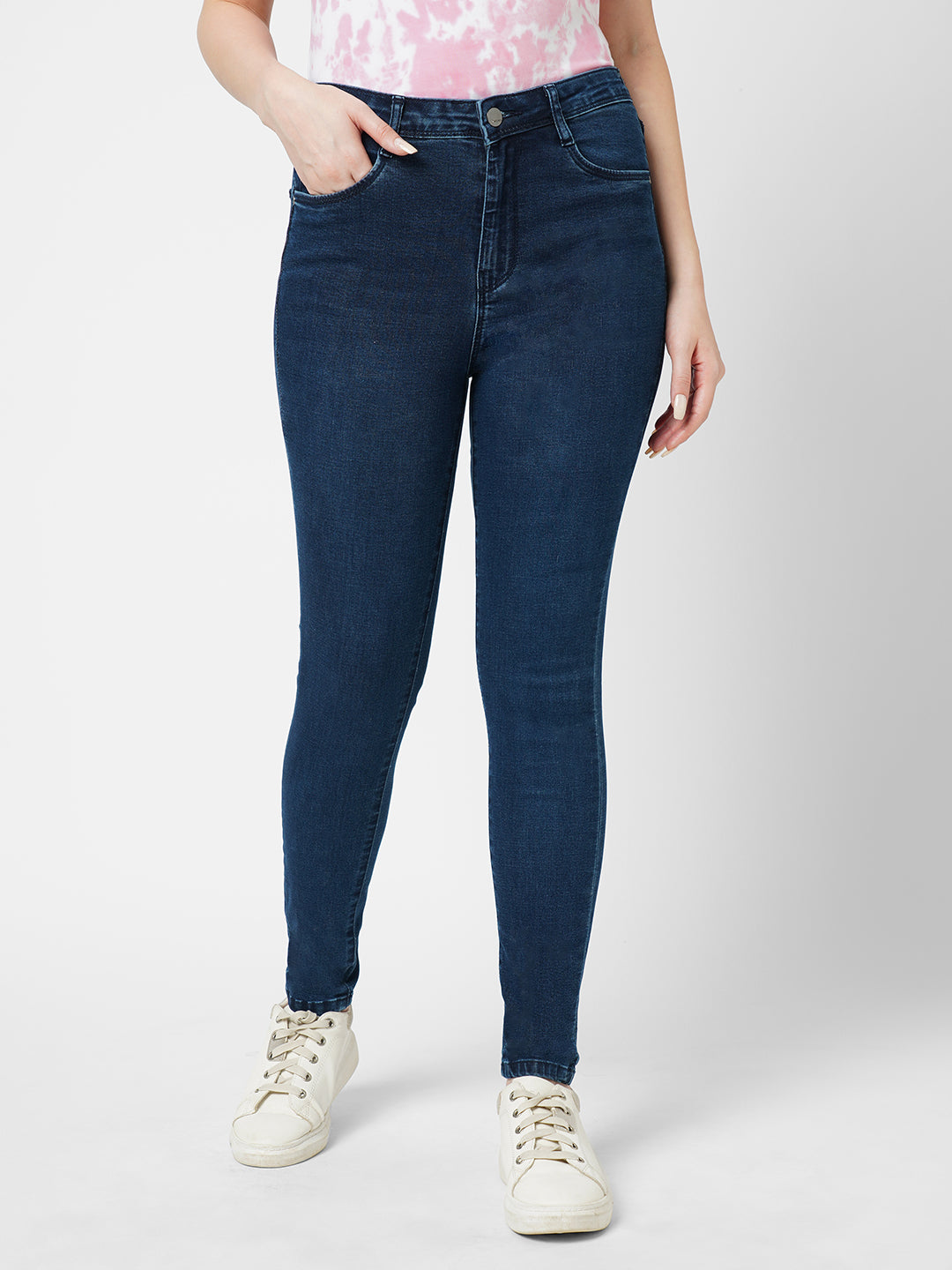 Women Dark Blue Sky High-Rise Skinny Jeans