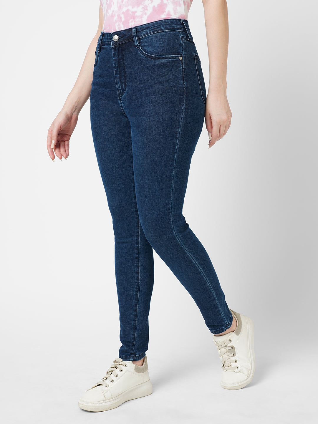Women Dark Blue Sky High-Rise Skinny Fit Jeans